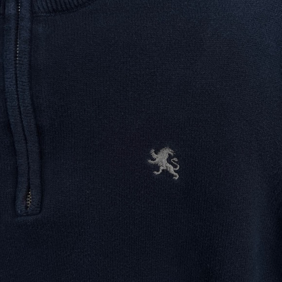 Express Mens M Navy Quarter Zip Pullover Sweater 100% Cotton Knit Lion Logo - Picture 3 of 12
